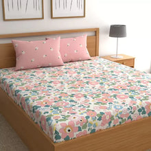 Load image into Gallery viewer, White Floral Cotton Blend Elastic Fitted King Bedsheet
