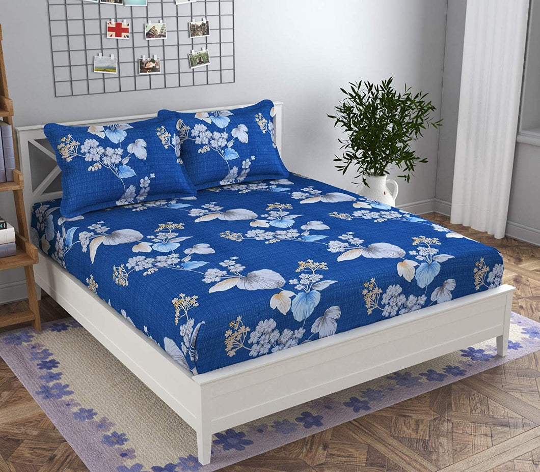 Premium Elastic Fitted Double Bedsheet with 2 Pillow Covers (Fits Any Beds & Mattresses)