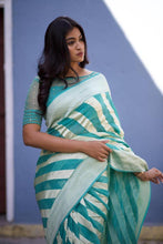 Load image into Gallery viewer, Kala Niketan Mesmeric Turquoise Soft Banarasi Silk Saree With Blissful Turquoise Blouse Piece
