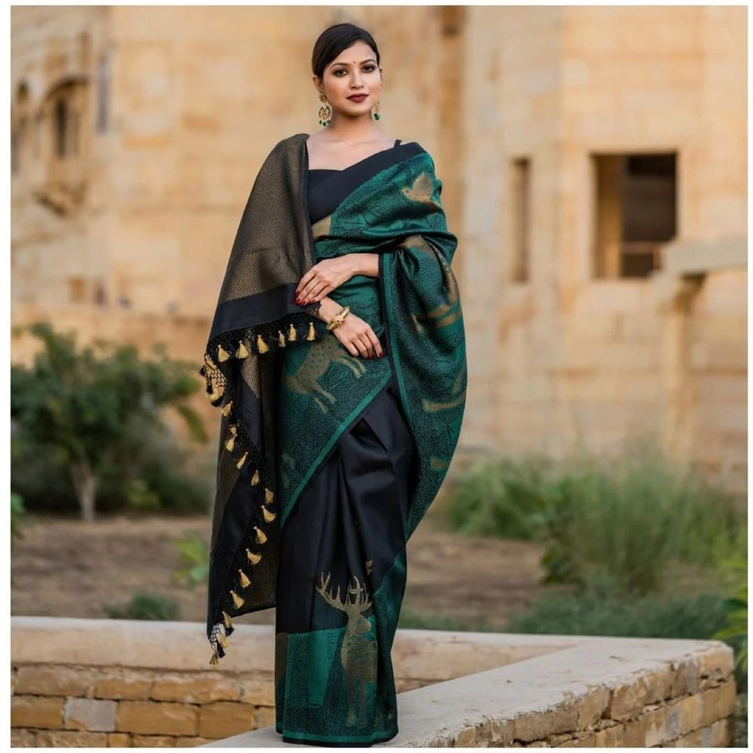 Kala Niketan Rama Soft Banarasi Silk Saree With Beautiful Blouse Piece