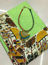 Load image into Gallery viewer, Kala Niketan Kajal Pista Kalamkari Printed Chanderi Silk Cotton Saree
