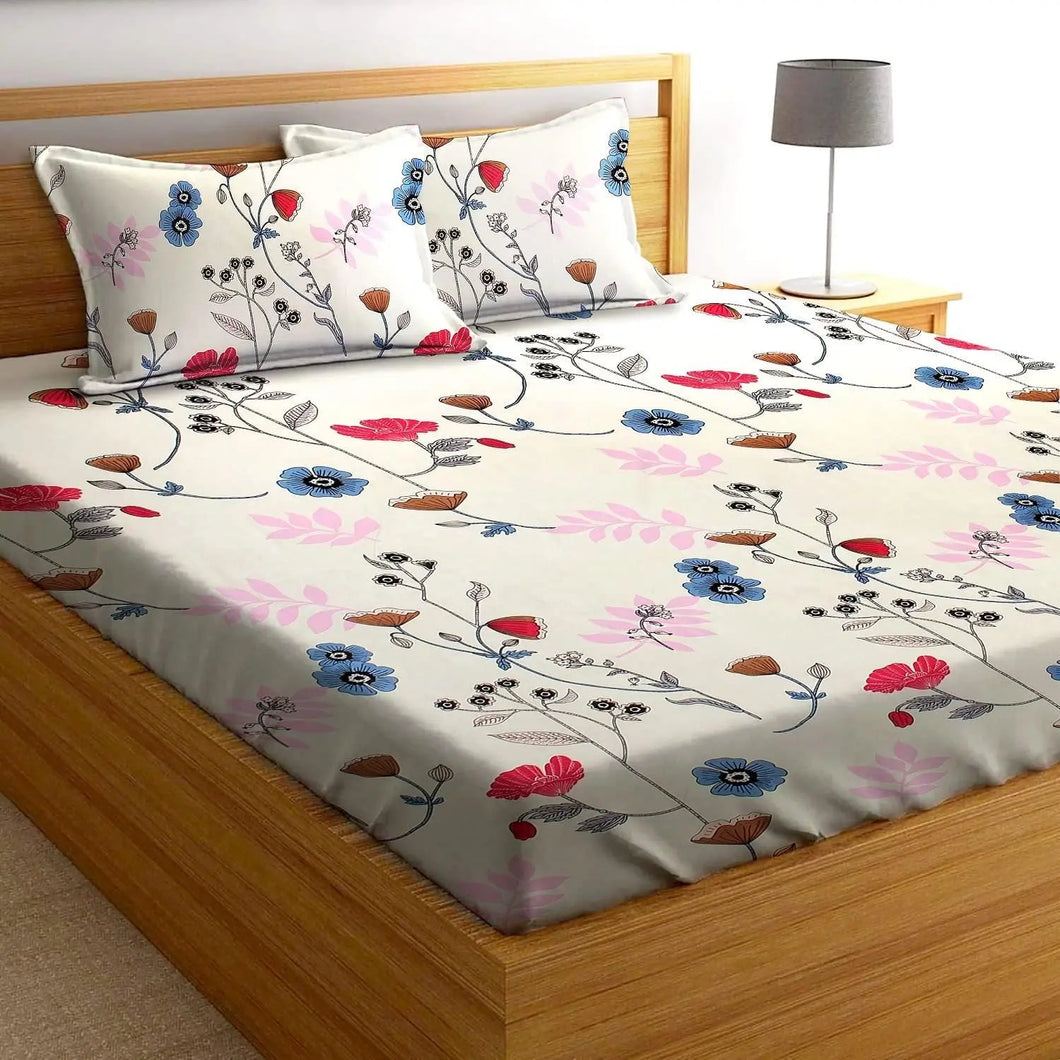 Premium Elastic Fitted Double Bedsheet with 2 Pillow Covers