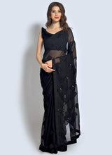 Load image into Gallery viewer, Bollywood Latest Fashion Black Color Glamorous Sequence Diamond Georgette Sarees
