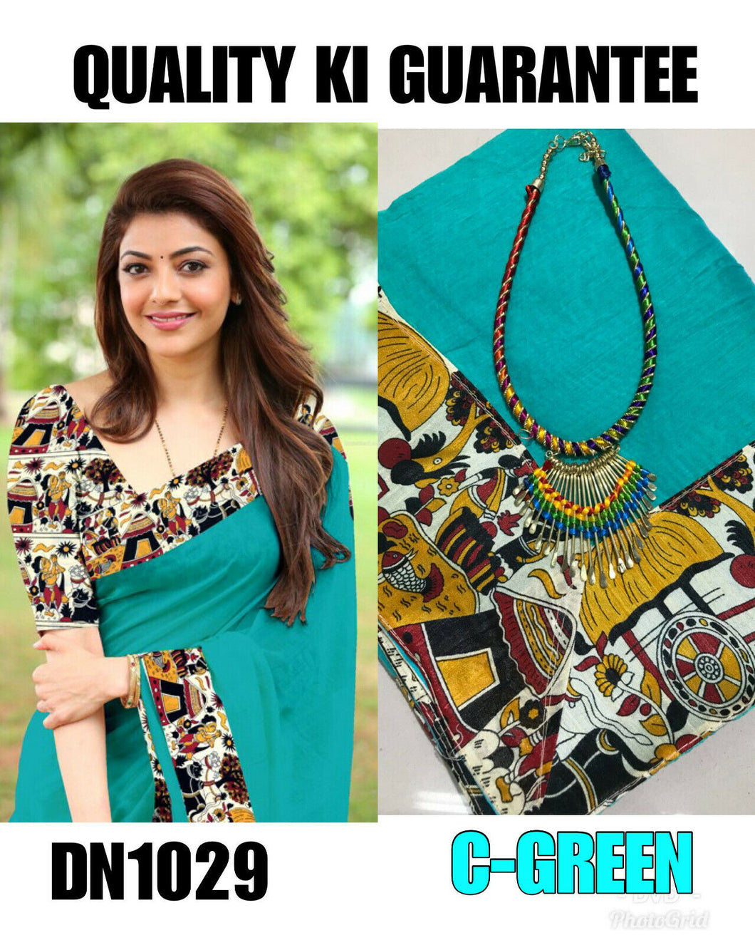 Kala Niketan Kajal C-Green Kalamkari Printed Chanderi Silk Cotton Saree