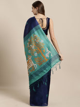 Load image into Gallery viewer, Kala Niketan Navy Blue &amp; Teal Green Art Silk Woven Design Khadi Saree
