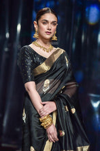Load image into Gallery viewer, Kala Niketan Traditional Black Soft Silk Sari With Attached Blouse
