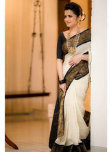 Load image into Gallery viewer, Kala Niketan Beautiful Cream White soft silk saree With Blouse
