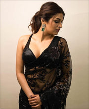 Load image into Gallery viewer, Shraddha Das Bollywood Saree in Black Georgette Fabric With Sequence Blouse
