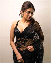 Load image into Gallery viewer, Shraddha Das Bollywood Saree in Black Georgette Fabric With Sequence Blouse
