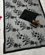 Load image into Gallery viewer, Shraddha Das Bollywood Saree in Black Georgette Fabric With Sequence Blouse
