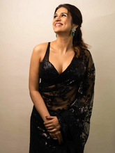 Load image into Gallery viewer, Shraddha Das Bollywood Saree in Black Georgette Fabric With Sequence Blouse

