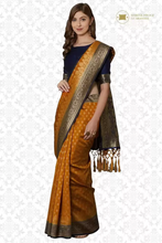Load image into Gallery viewer, Kala Niketan Apricot Orange Silk Woven saree with contrast brocade Border

