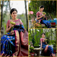 Load image into Gallery viewer, Kala Niketan Meena Archaic Traditional Kanchi Soft Silk Sari With Attached Blouse
