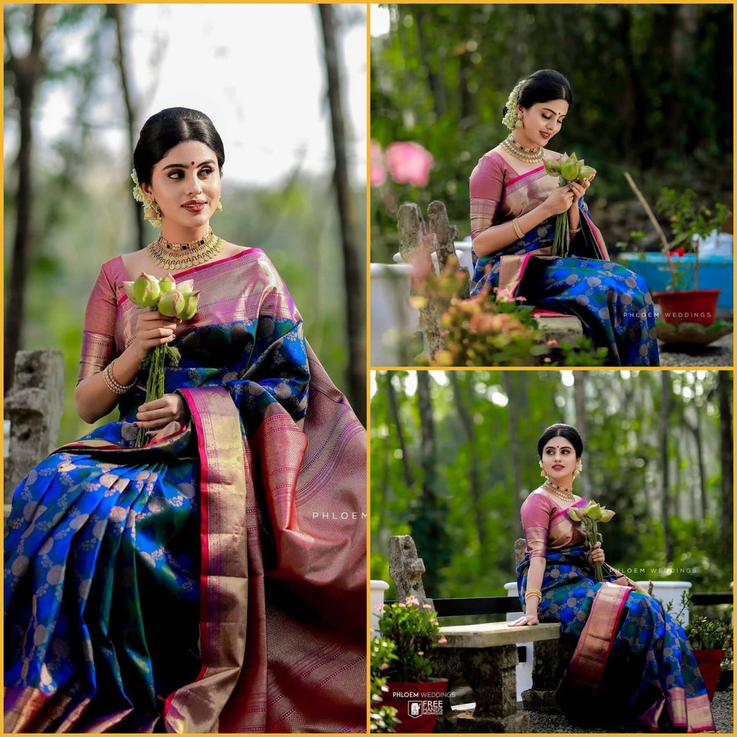 Kala Niketan Meena Archaic Traditional Kanchi Soft Silk Sari With Attached Blouse
