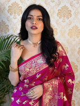 Load image into Gallery viewer, Kala Niketan Purple Smooth Silk Saree With Golden Zari Rich Pallu
