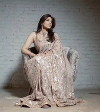 Load image into Gallery viewer, Bollywood Style Wedding Wear Embroidery And Sequence Worked Georgette Saree With Beautiful Lace And Sequence Worked Blouse - 6 COLOURS Available

