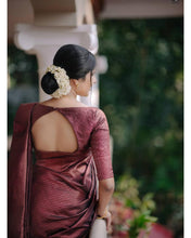 Load image into Gallery viewer, Kala Niketan Hypnotic Wine Soft Banarasi Silk Saree With Intricate Blouse Piece
