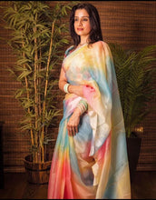 Load image into Gallery viewer, Bollywood Stunning Fancy Fabric Digital Print with Hand Foil Art Work saree
