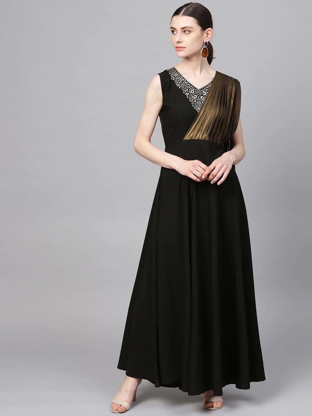 Party Wear & Festival Wear Latest Fashion Black Crepe Dress For Women and Girls