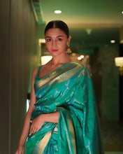 Load image into Gallery viewer, Alia Bhatt Designer Latesh Fashion Green Soft Silk  Saree
