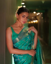 Load image into Gallery viewer, Alia Bhatt Designer Latesh Fashion Green Soft Silk  Saree
