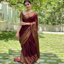 Load image into Gallery viewer, Kala Niketan Himanshi Khurana Soft Silk Sari With Attached Blouse - 9 Colors Available
