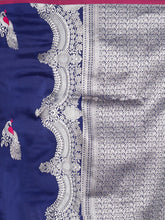 Load image into Gallery viewer, Kala Niketan Navy Blue Silk Blend Solid Banarasi Saree
