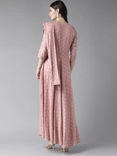 Load image into Gallery viewer, Pink &amp; Golden Printed Maxi Dress With Attached Dupatta
