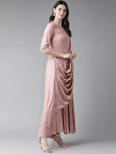 Load image into Gallery viewer, Pink &amp; Golden Printed Maxi Dress With Attached Dupatta
