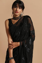 Load image into Gallery viewer, Bollywood Latest Fashion Black Color Glamorous Sequence Diamond Georgette Sarees
