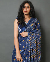 Load image into Gallery viewer, Kala Niketan Floral Print Blue Designer Latest Fashion Cotton Mulmul Saree
