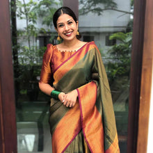 Load image into Gallery viewer, SUPREME SOFT SILK SAREE IN SHINE GREEN COLOR WITH RICH GOLDEN ZARI WEAVING
