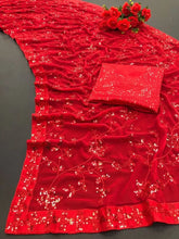 Load image into Gallery viewer, Bollywood Style Wedding Wear Embroidery And Sequence Worked Georgette Saree With Beautiful Lace And Sequence Worked Blouse - 6 COLOURS Available
