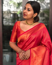 Load image into Gallery viewer, TOMETO RED SAREE WITH COPPER ZARI WEAVING
