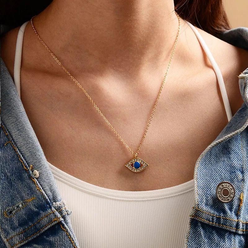 Lovely Gold Plated Blue Evil Eye Pendant Chain