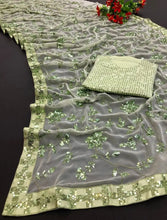 Load image into Gallery viewer, Bollywood Style Wedding Wear Embroidery And Sequence Worked Georgette Saree With Beautiful Lace And Sequence Worked Blouse - 6 COLOURS Available
