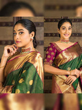 Load image into Gallery viewer, Wedding &amp; Festival Special Fern Green Jacquard Work Lichi Silk Saree

