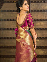 Load image into Gallery viewer, Wedding &amp; Festival Special Fern Green Jacquard Work Lichi Silk Saree
