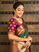 Load image into Gallery viewer, Wedding &amp; Festival Special Fern Green Jacquard Work Lichi Silk Saree
