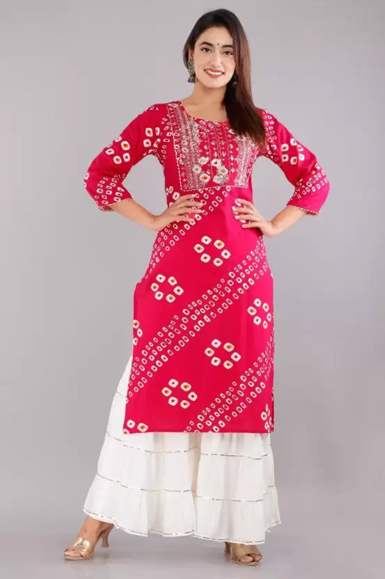 Celebrity Style Rayon Embroidered Kurti With Stylish Sharara (S To 7XL Size Available)