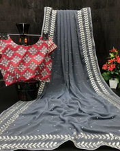 Load image into Gallery viewer, Bollywood Women&#39;s Sequined Embroidered Georgette Fancy Saree With Blouse Piece
