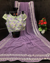 Load image into Gallery viewer, Bollywood Women&#39;s Sequined Embroidered Georgette Fancy Saree With Blouse Piece

