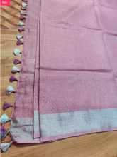Load image into Gallery viewer, Kangana Ranaut Pink Silver Pure Handloom Linen Pure Saree
