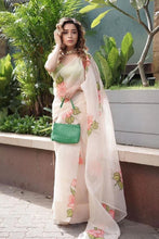 Load image into Gallery viewer, Tina Datta Bollywood Amazing Peach Color Organza Flower Printed Work Saree Blouse
