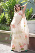 Load image into Gallery viewer, Tina Datta Bollywood Amazing Peach Color Organza Flower Printed Work Saree Blouse
