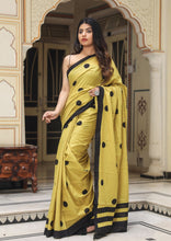 Load image into Gallery viewer, Kala Niketan Mustard Polka Dot Print Mul Cotton Saree With Blouse Piece
