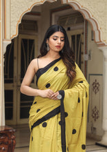 Load image into Gallery viewer, Kala Niketan Mustard Polka Dot Print Mul Cotton Saree With Blouse Piece
