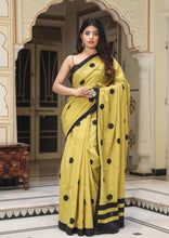 Load image into Gallery viewer, Kala Niketan Mustard Polka Dot Print Mul Cotton Saree With Blouse Piece
