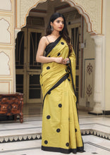 Load image into Gallery viewer, Kala Niketan Mustard Polka Dot Print Mul Cotton Saree With Blouse Piece
