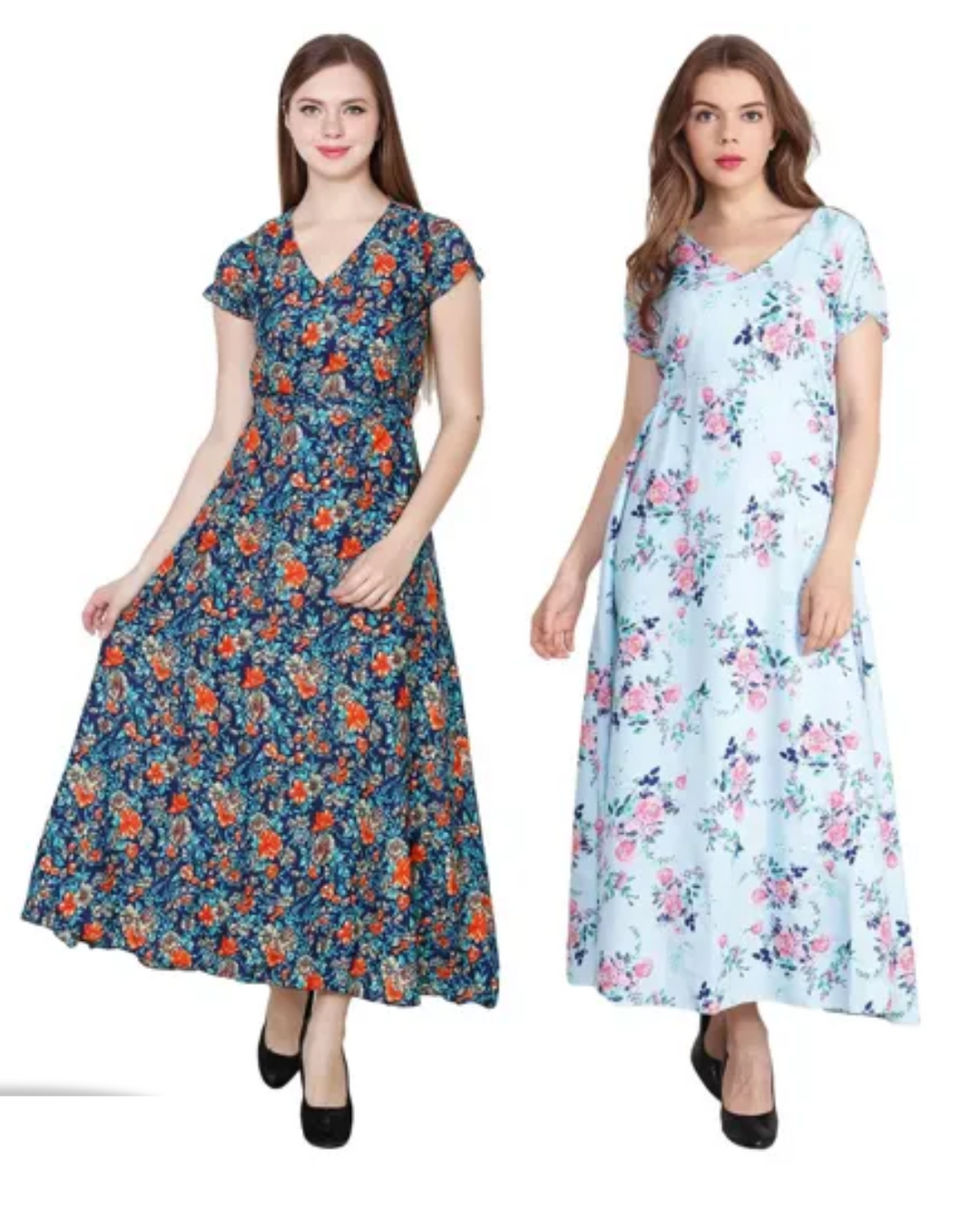 Women's Floral Print A-line Maxi Dress Pack of 2 (S to 5XL Size Available)